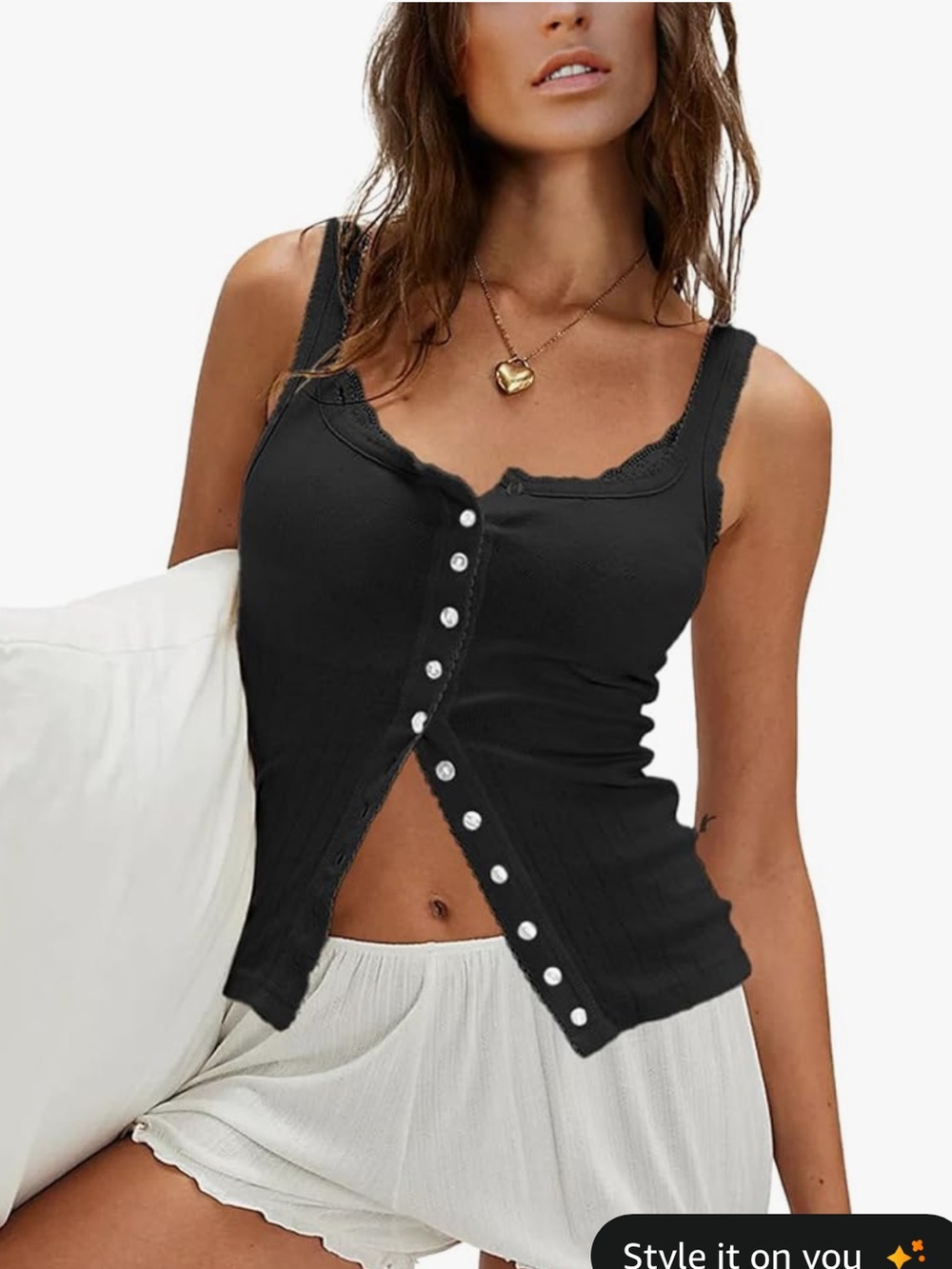 NWT Ribbed Button Down Tank - Black - Small